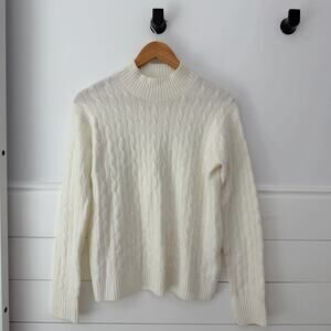 Women’s J. Crew Cable Knit Mockneck Sweater In Extra Soft Yarn White Size Small